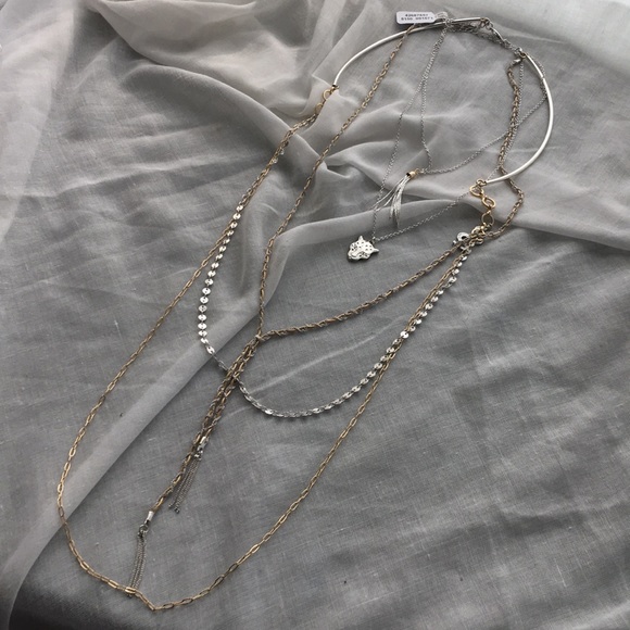 Free People Silver/Gold Tasseled Layered Necklace - Picture 3 of 8